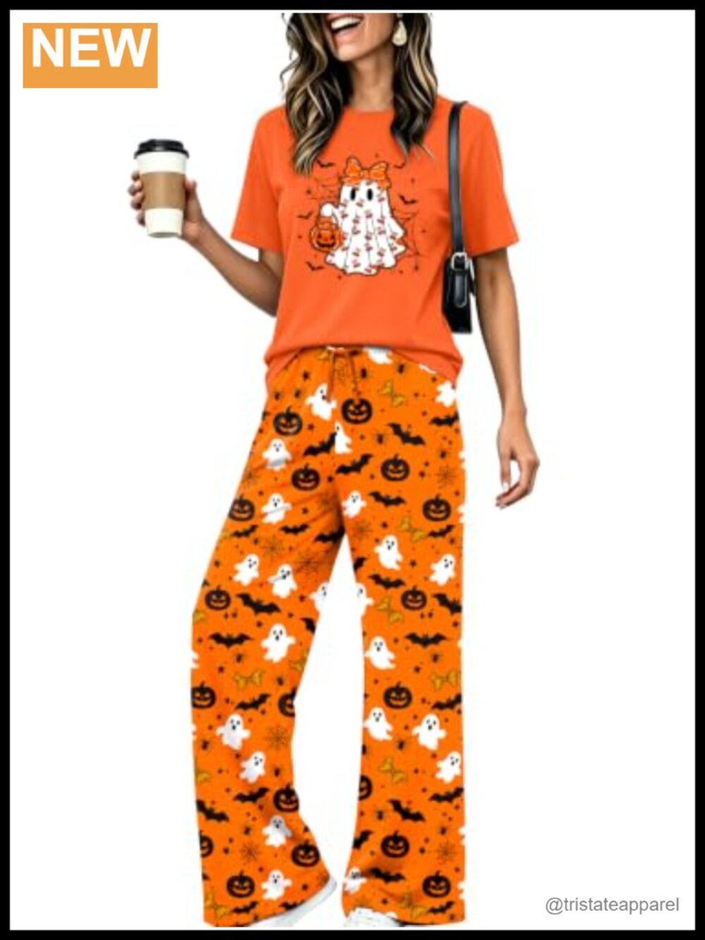Women's 2-Piece Halloween Skeleton Shirt & Wide-Leg Pants Set Loose Fit